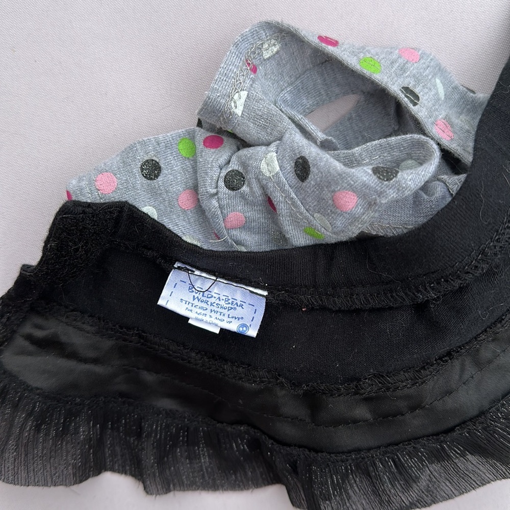 Build-a-Bear 3 piece outfit polka dot hoodie, layered black skirt, shorts 2011 - Picture 10 of 12